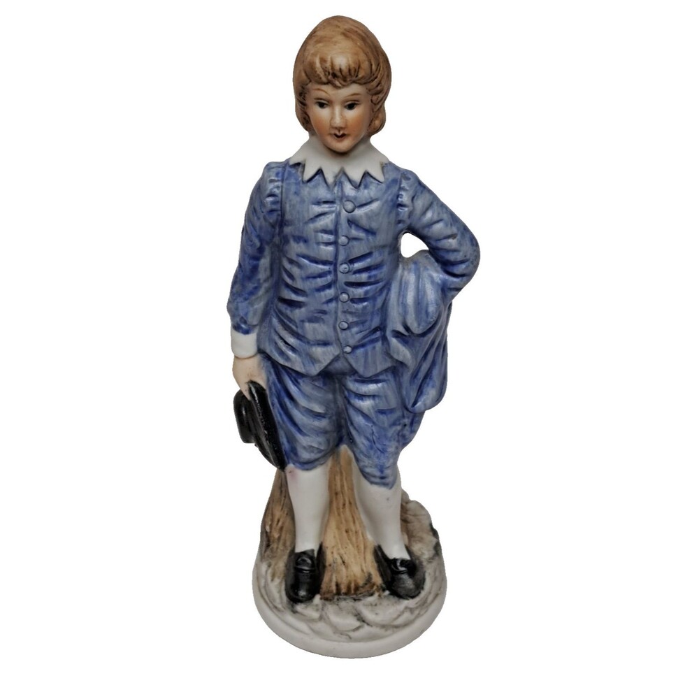 Vintage Colonial Gentleman Blue Boy Figurine Ceramic Victorian Dandy Statue Deco